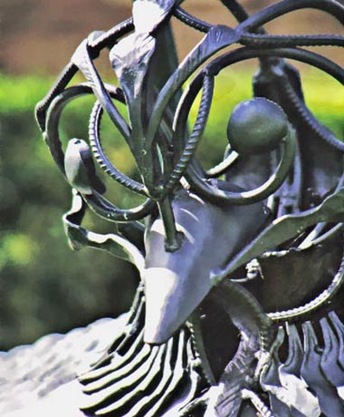 Close-up detail Forged Iron Bird sculpture